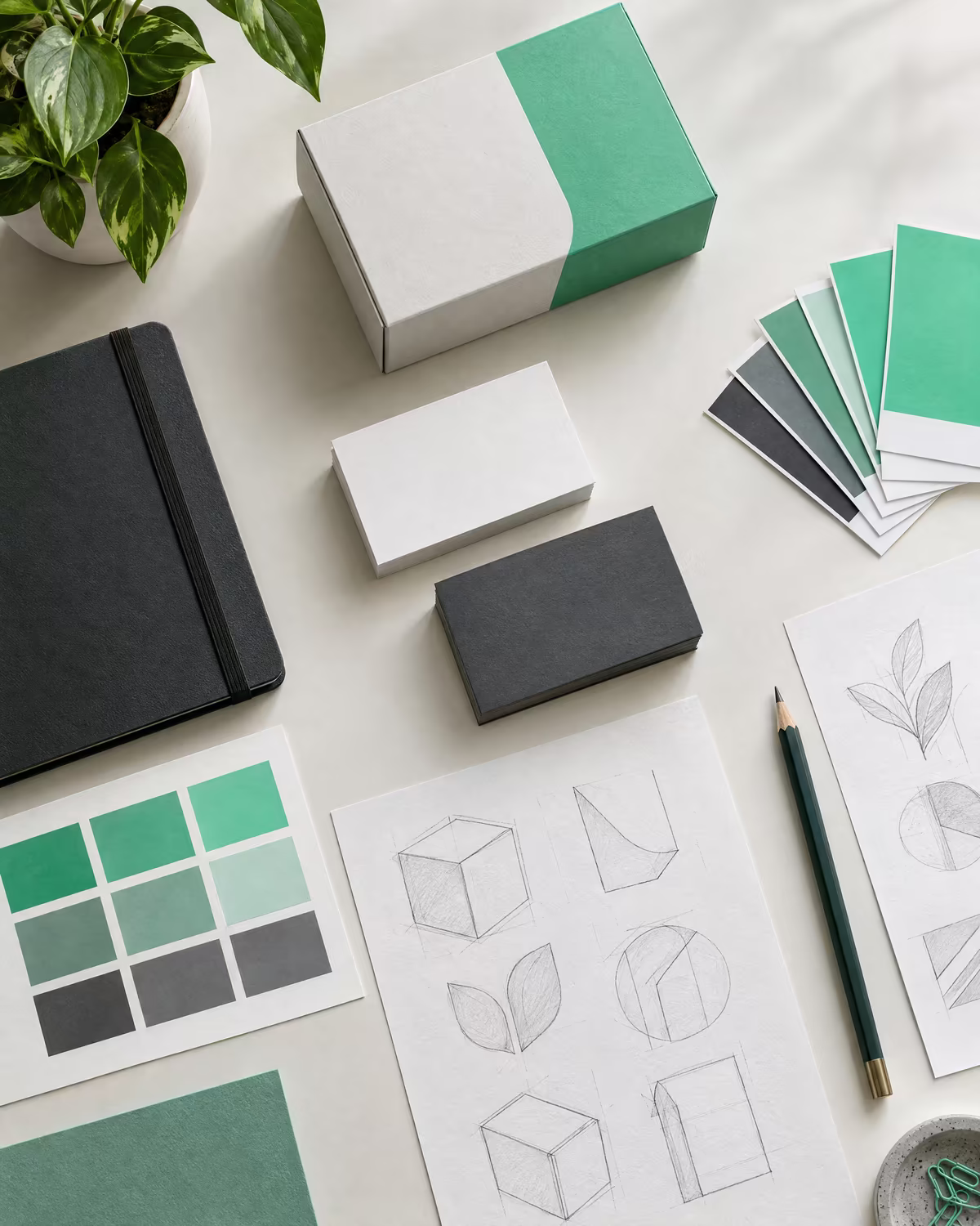 Brand materials: cards, packaging and colour swatches
