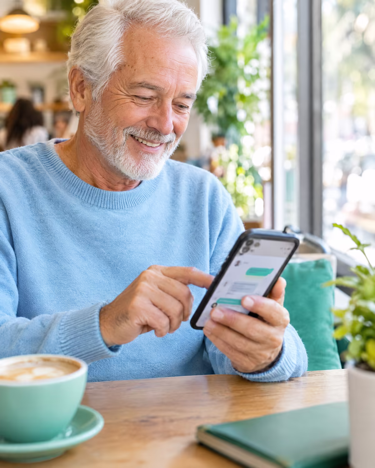 A customer messaging a business on his smartphone