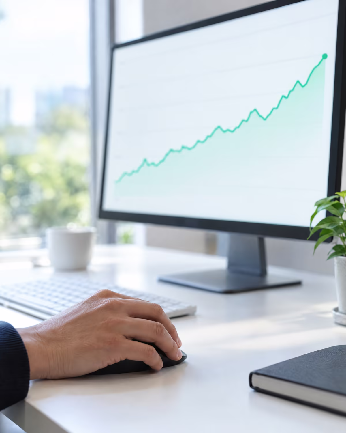 A monitor showing organic traffic trending upward
